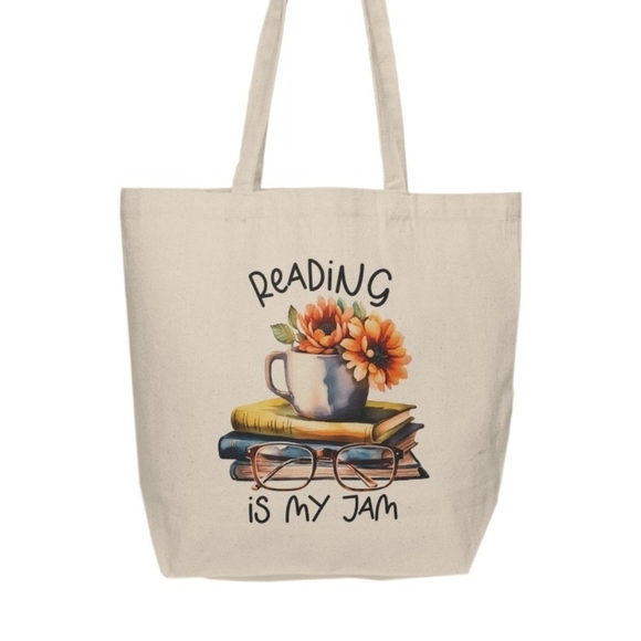 Reading Is My Jam Custom Canvas Tote Bag - Picture 2 of 4